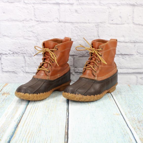 Vintage LL Bean 8" Brown Leather Unlined Duck Boots Size 9 M - Picture 2 of 9